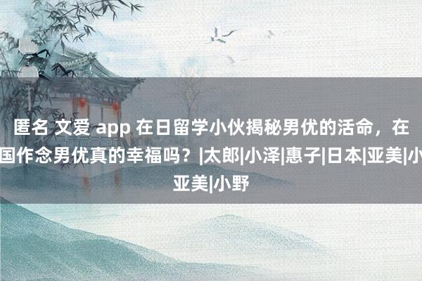 匿名 文爱 app 在日留学小伙揭秘男优的活命，在岛国作念男优真的幸福吗？|太郎|小泽|惠子|日本|亚美|小野